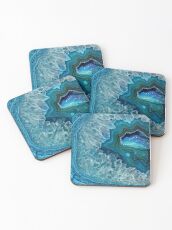 Teal Aqua Turquoise Blue Rock Agate Mineral Crystals Pattern Coasters