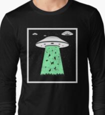 Cat Ufo Funny Cats Alien Outer Space Sci-Fi Gift Long Sleeve T-Shirt