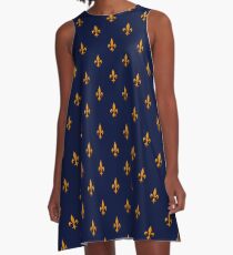 Blau-Orange-Fleur-de-Lis-Muster A-Linien Kleid