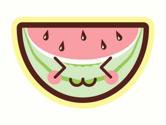 "Kawaii Happy Watermelon Cute Cartoon Chibi Fruit" Art ...