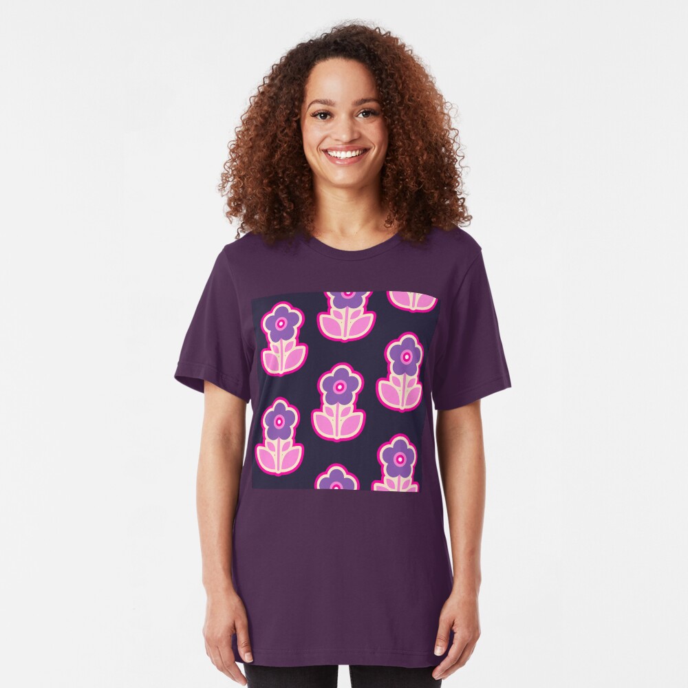Geometric Pattern: Five Petal Flower: Purple Slim Fit T-Shirt