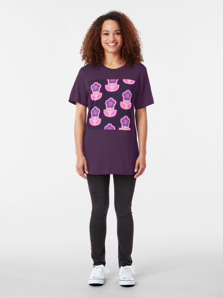 Alternate view of Geometric Pattern: Five Petal Flower: Purple Slim Fit T-Shirt
