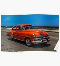 American orange car Cuba Poster