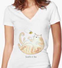 Bumble the Cat & Bee Women's Fitted V-Neck T-Shirt