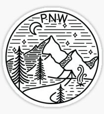 Pegatina PNW Pacific Northwest Oregon Washington Árboles de montaña geométricos Estrellas Luna Diseño