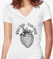 Whole Food Plant Based Strawberry Women's Fitted V-Neck T-Shirt