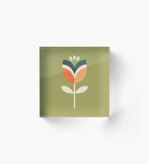 Retro Tulip - Orange and Olive Green Acrylic Block