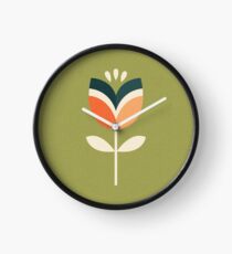 Retro Tulip - Orange and Olive Green Clock