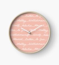 Feminist Book Author Surname Hand Written Calligraphy Lettering Pattern - Pink Clock