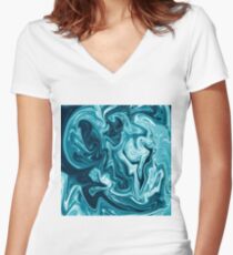 Blue Waves Liquid Marble Women's Fitted V-Neck T-Shirt