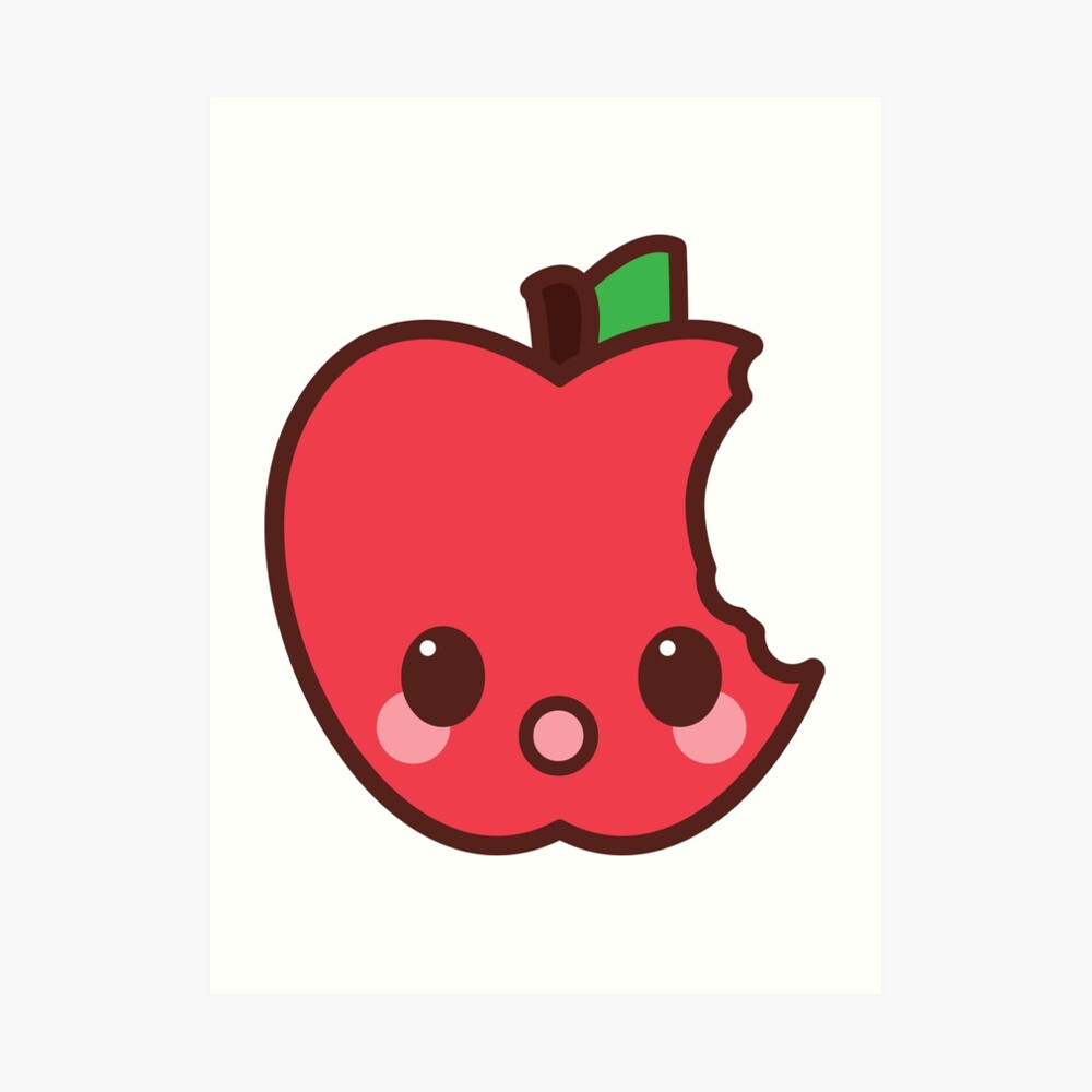 "Kawaii Happy Apple Cute Cartoon Chibi Fruit" Art Print by