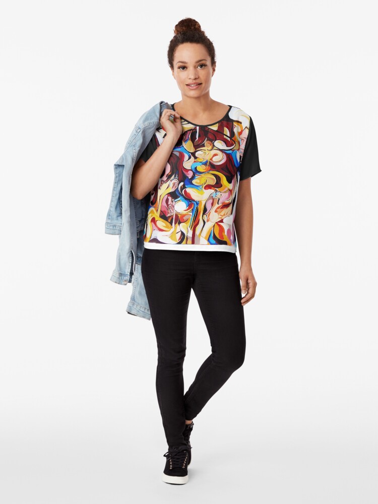 Alternate view of Expressive Abstract People Composition painting Chiffon Top