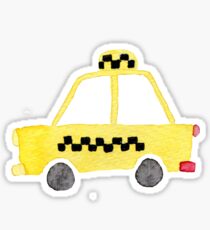 Watercolor yellow toy car taxi Sticker