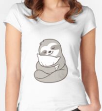 Cute sleepy sloth hugging pillow Women's Fitted Scoop T-Shirt