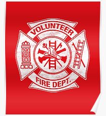 Volunteer Fire Department Firefighter Maltese Cross Design Poster