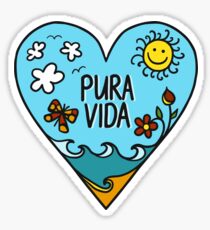 Pegatina Pura Vida verano, corazón, festival, sol, hippie, costa rica
