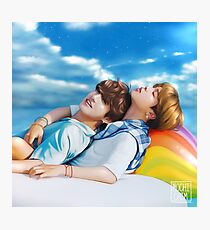Just bros being bros on a rainbow unicorn float Photographic Print
