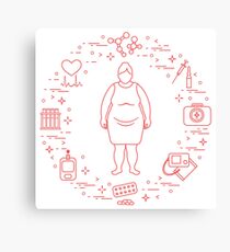 Fat woman, medical devices, tools and medicines. Canvas Print