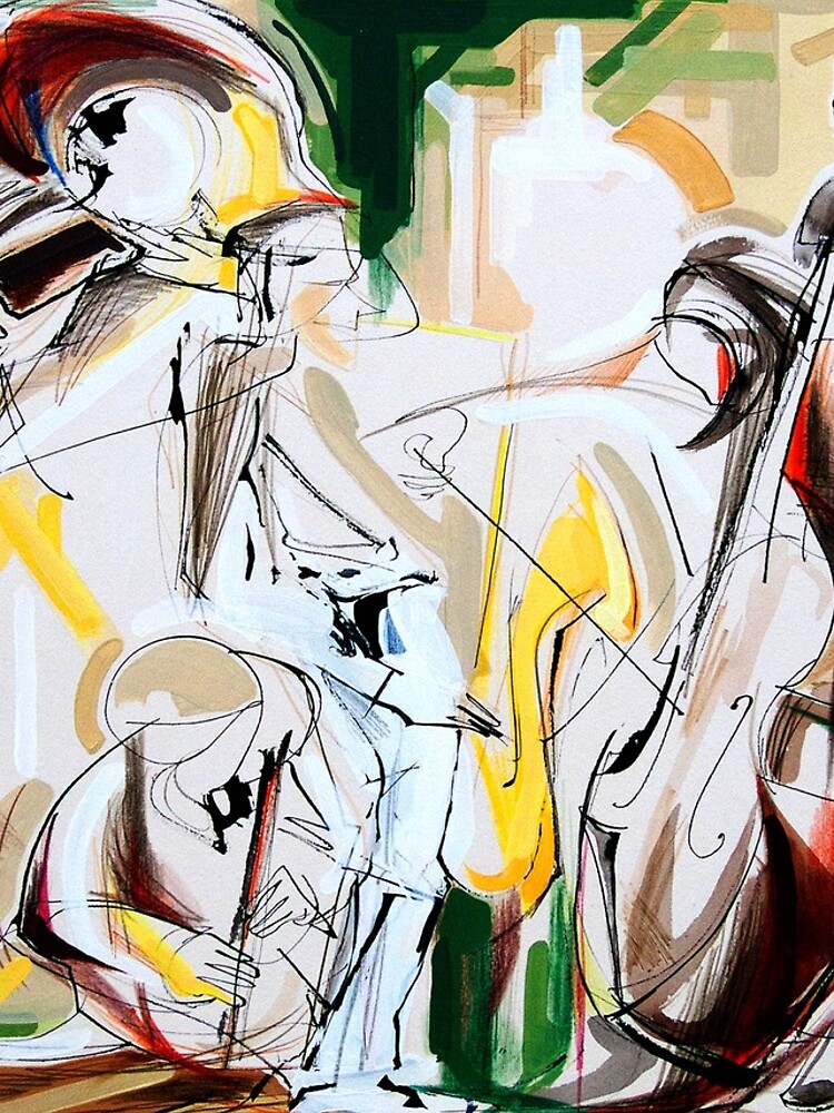 Expressive Musicians Playing Cello Flute Accordion Saxophone Drawing by CatarinaGarcia