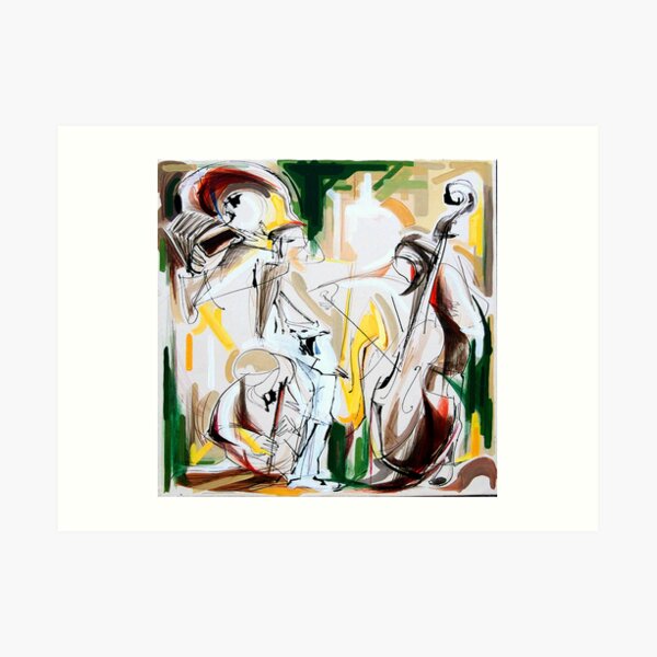 Expressive Musicians Playing Cello Flute Accordion Saxophone Drawing Art Print