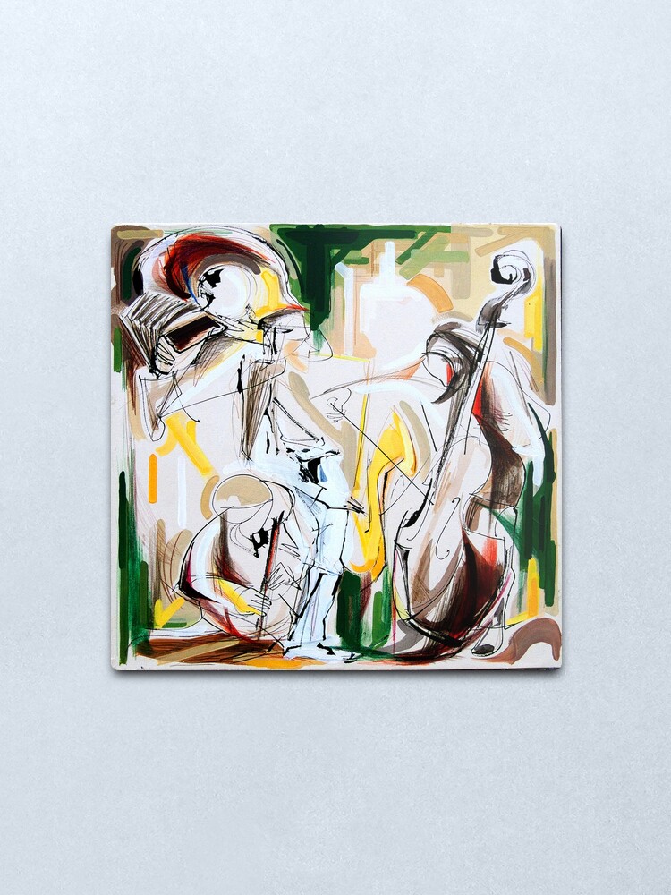 Alternate view of Expressive Musicians Playing Cello Flute Accordion Saxophone Drawing Metal Print