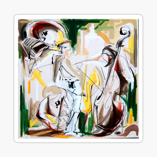 Expressive Musicians Playing Cello Flute Accordion Saxophone Drawing Sticker