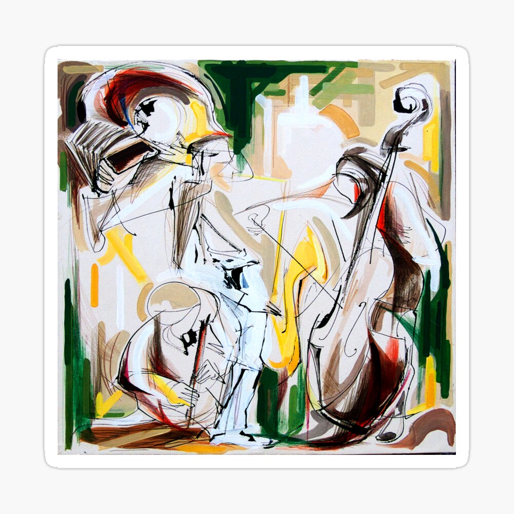 Expressive Musicians Playing Cello Flute Accordion Saxophone Drawing Sticker