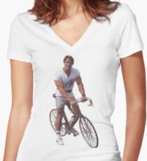 Arnold on a Bike Women's Fitted V-Neck T-Shirt