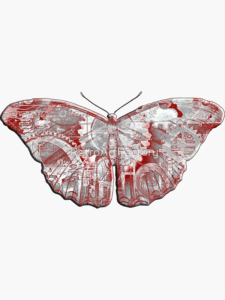 Steampunk Butterfly - Silver and Scarlet by RetroArtFactory