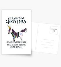 Ugly Sweater Wearing, Mistletoe Eating Christmas Unicorn Postcards