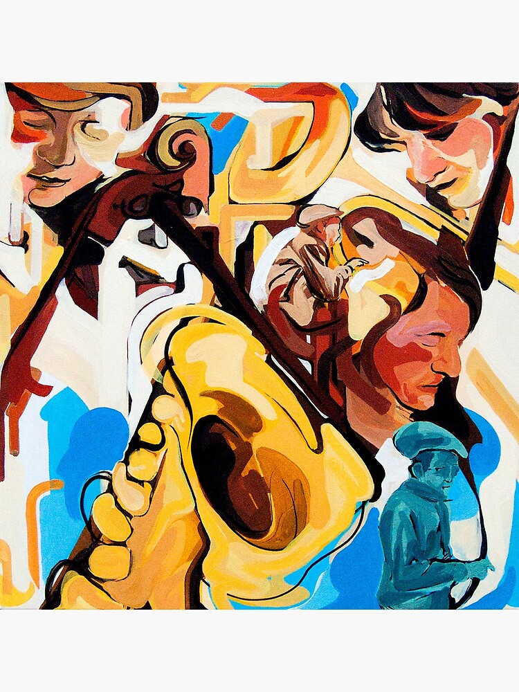 Playing Saxophone and Cello Abstract Expressive Painting by CatarinaGarcia
