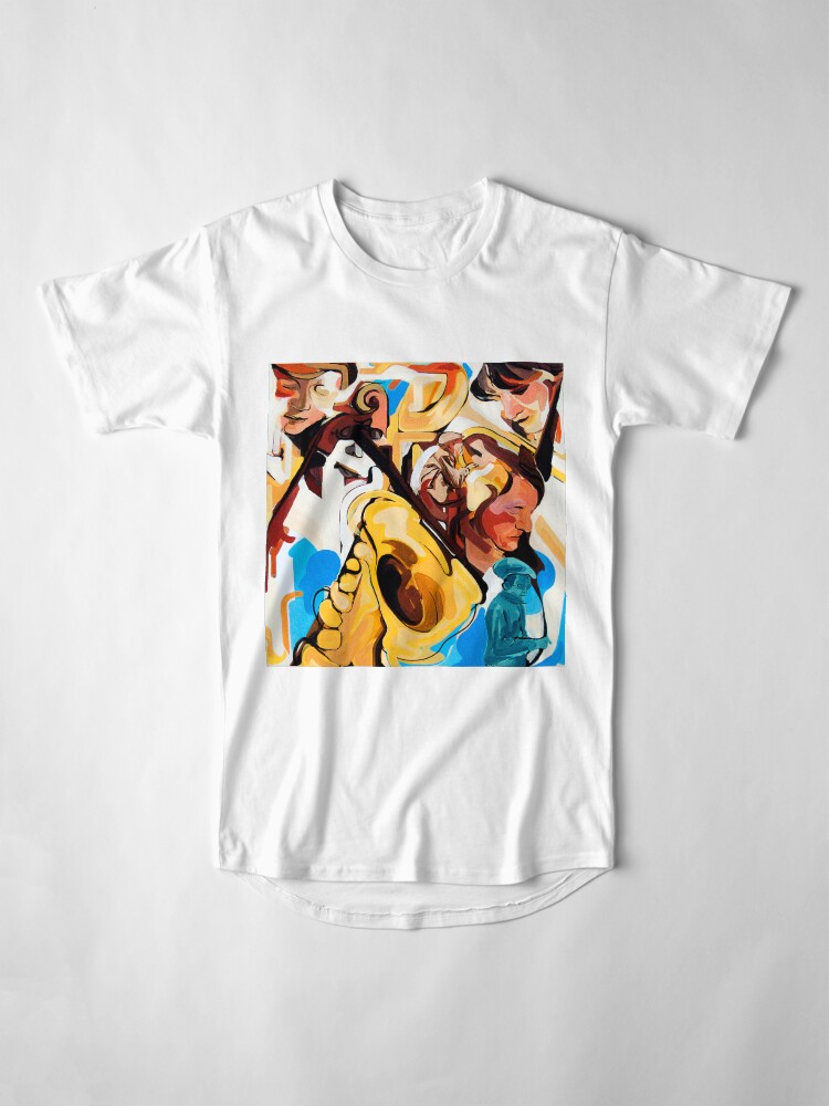 Alternate view of Playing Saxophone and Cello Abstract Expressive Painting Long T-Shirt