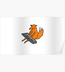 Happy little fox playing his keyboard Poster
