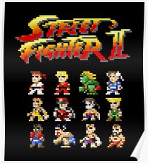 Street Fighter 2 Characters Pixel Art Poster