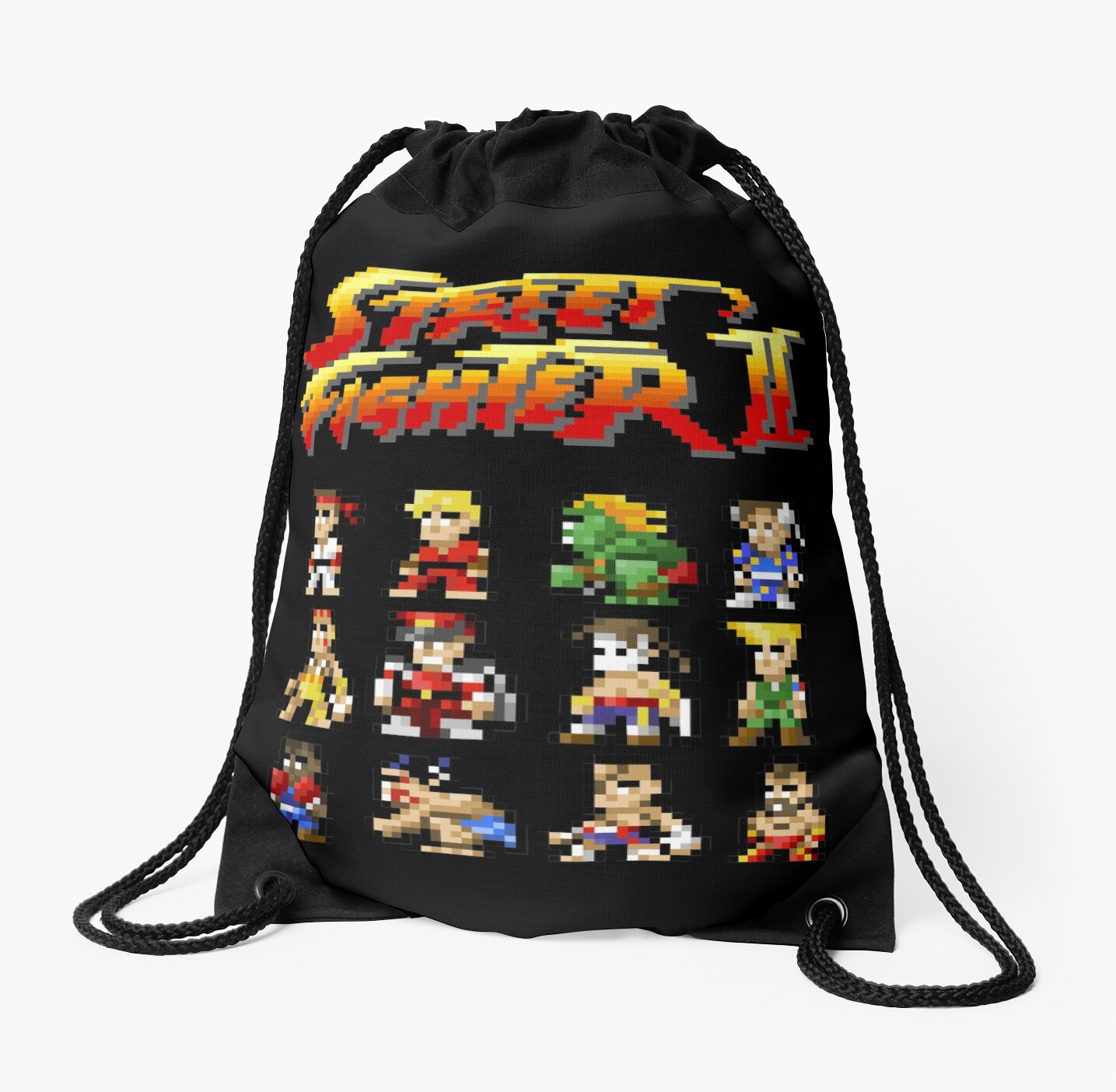 Street Fighter 2 Characters Pixel Art Drawstring Bags By