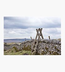 Wooden ladder on stone wall. Photographic Print