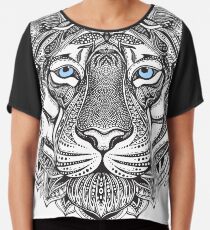 Sibirischer Tiger mit blauen Augen in einem Zentangle Design Chiffontop