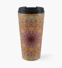 Intricate Boho Blue and Rust Lacy Kaleidoscope Mosaic Travel Mug
