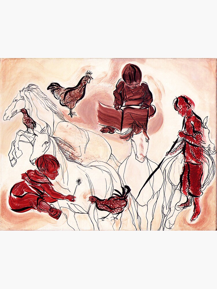 Children Playing Horses Chicken Composition Painting by CatarinaGarcia