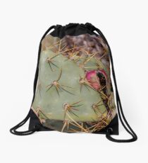 Opuntia prickly pear cactus with thorns and fruits, prickly close up Drawstring Bag