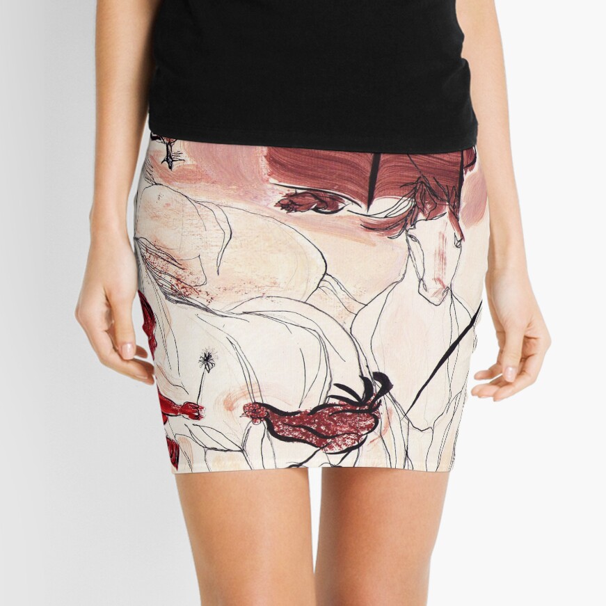 Children Playing Horses Chicken Composition Painting Mini Skirt