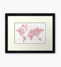 Lámina enmarcada Mapa del mundo rosado rosa claro y silenciado con ciudades