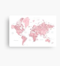 Light pink and muted pink world map with cities Metal Print