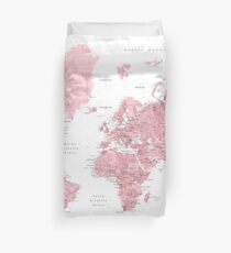 Light pink and muted pink world map with cities Duvet Cover
