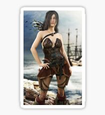 Portrait of a pirate female posing after coming ashore Sticker