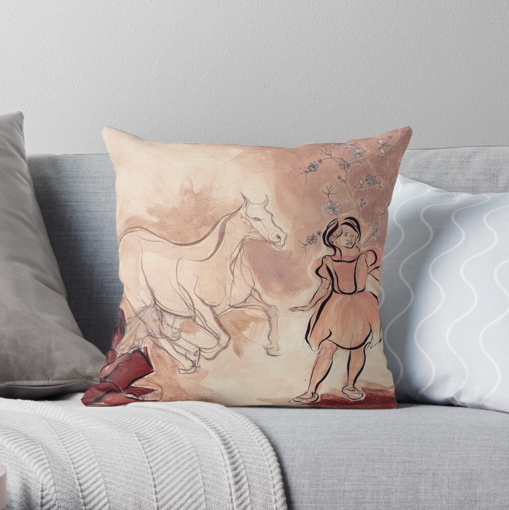 Girl with Horse Illustration Throw Pillow