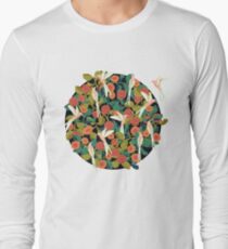 Pink Birds in Garden Long Sleeve T-Shirt