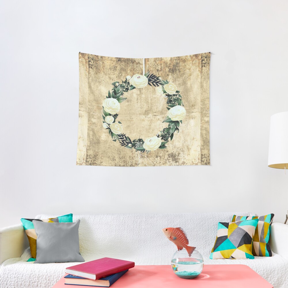 Wreath #White Flowers #Royal collection Tapestry