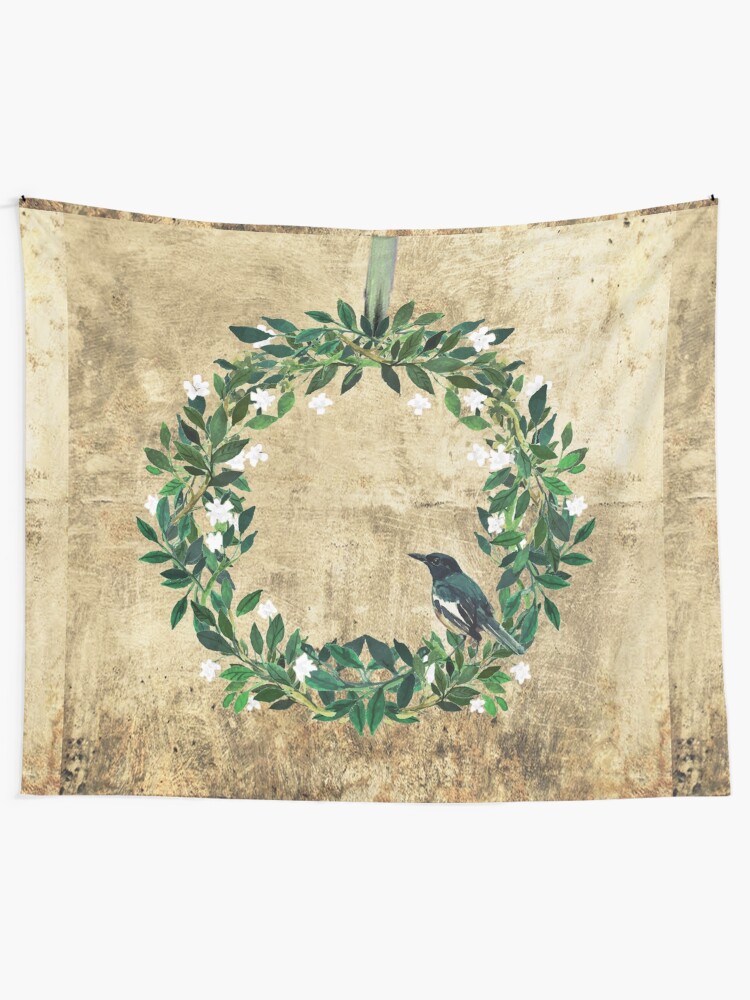 Alternate view of Wreath #White Flowers & Bird #Royal collection Tapestry