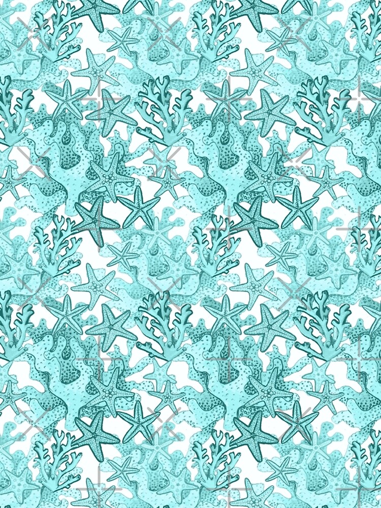 Starfish Watercolor Aqua coral reef ,ocean home decor by MagentaRose